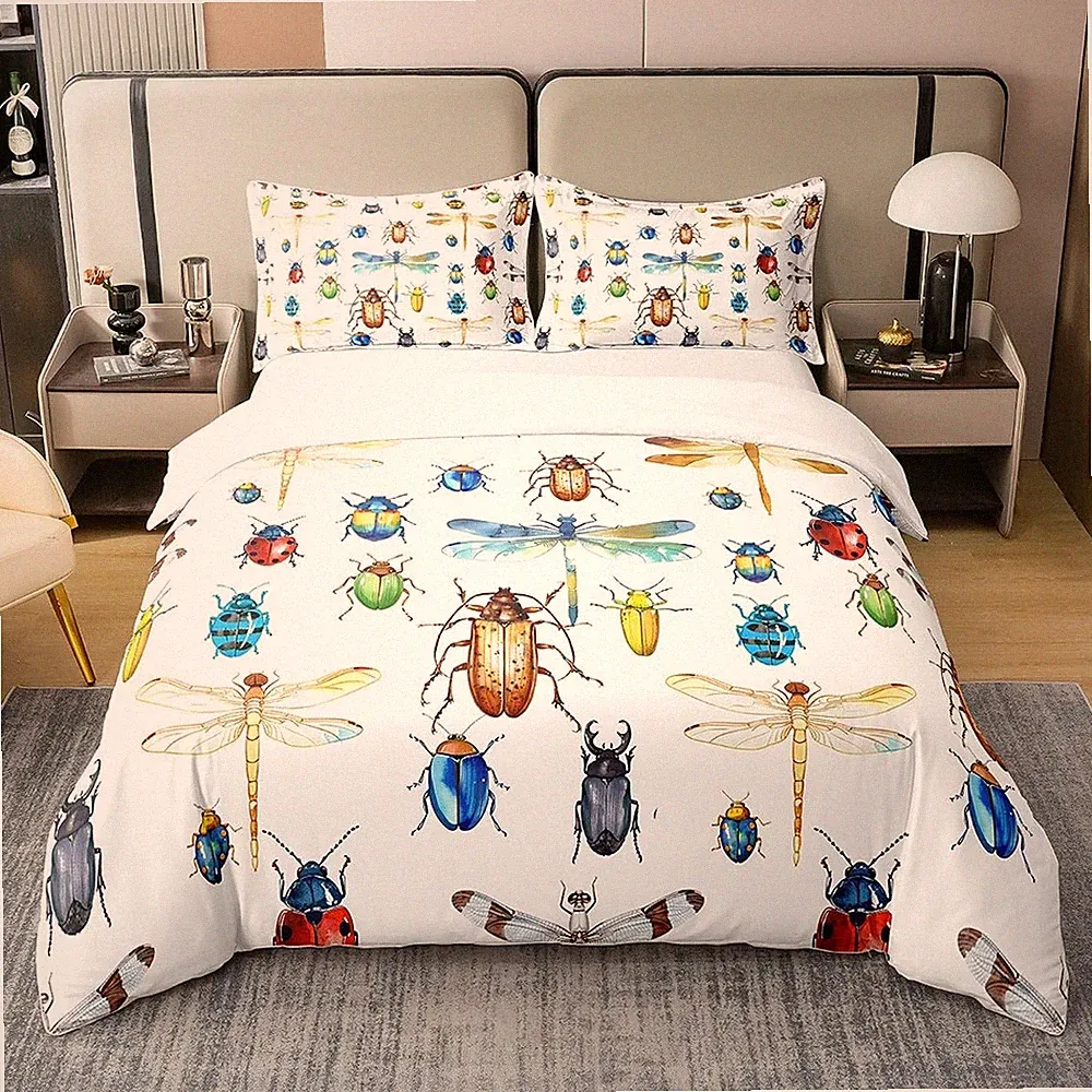 100% Organic Cotton Dragonfly Bedding Set, Ladybug Insect Comforter Cover Twi...
