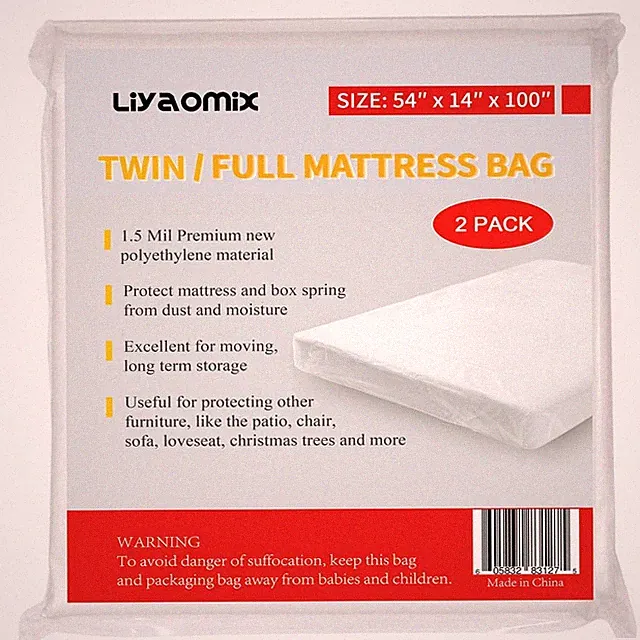 2 Pack Full/Twin Mattress Bags for Moving and Disposal, 1.5 Mil 54" x 100" Wa...