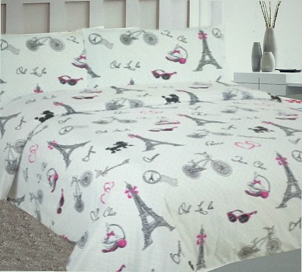 3/4 Piece Girls Fitted Flat SHEET Pillow Cases Set Paris France Eiffel Tower