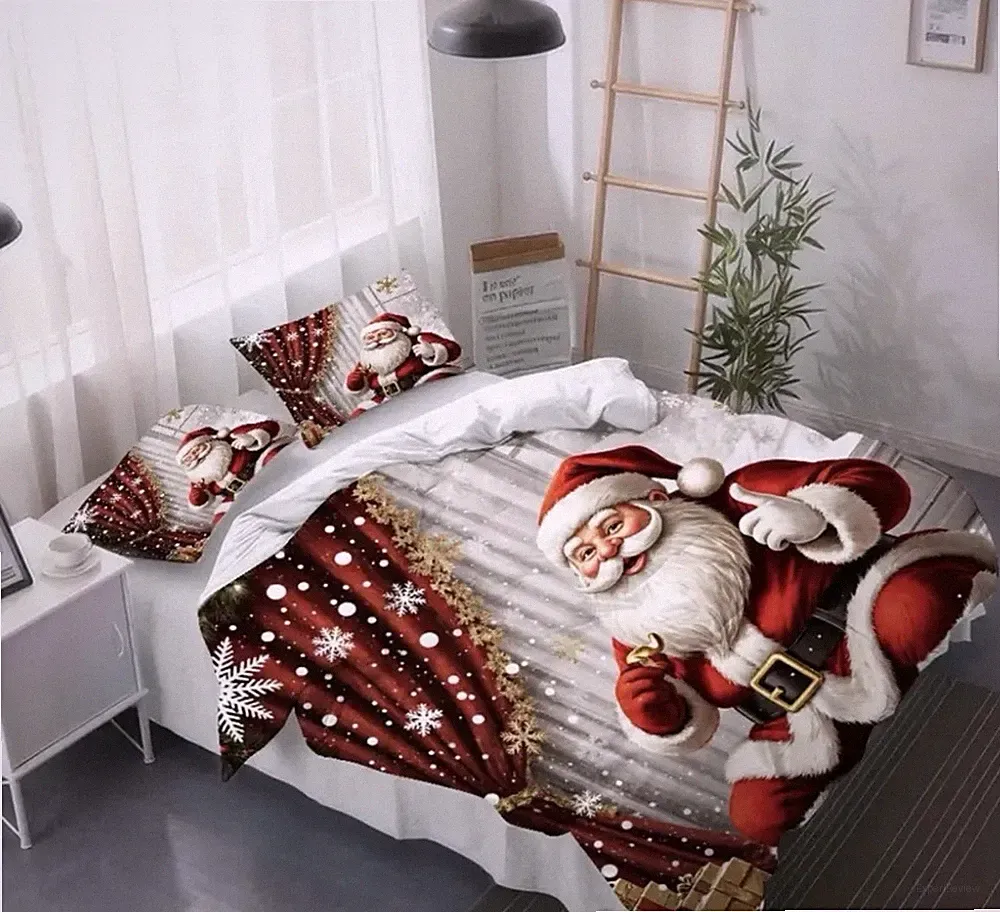 3-Pcs Santa Claus Bedding Set, Holiday Theme Digital Printed Quilt Cover Pillowc