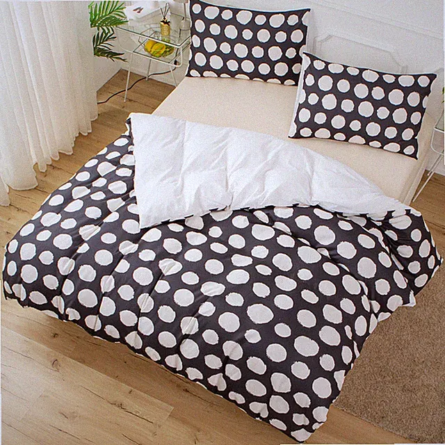 3D Black White Polka Dot Pattern Quilt Cover Set Bedding Sets Pillowcases Queen