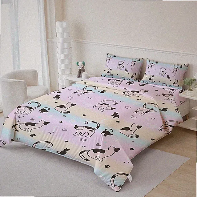 3D Cartoon Cat Pattern Kids Quilt Cover Set Bedding Sets Pillowcases