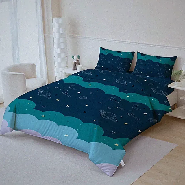 3D Cartoon Space Starry Sky Planet Quilt Cover Set Bedding Sets Pillowcases 80