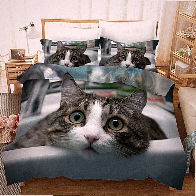 3D Cat Animal Quilt Cover Set Bedding Sets Pillowcases Queen
