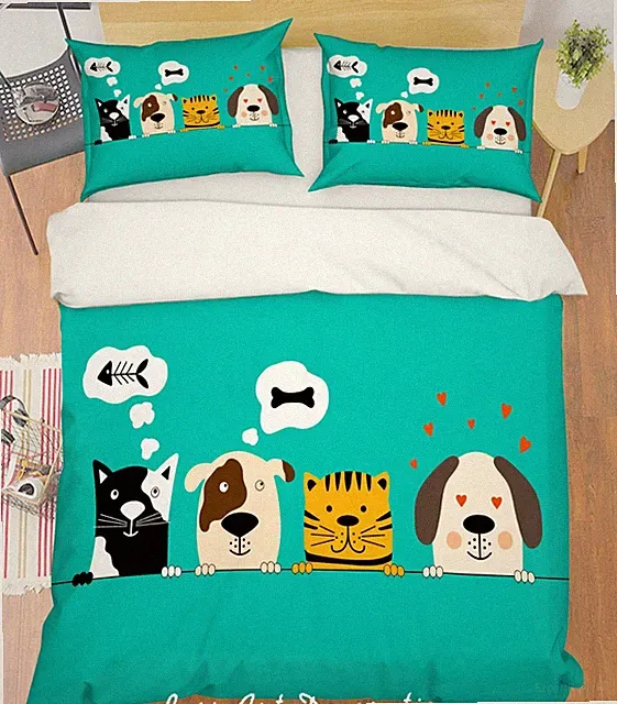 3D Dog Cartoon Illustration Quilt Cover Set Bedding Sets Pillowcases Queen