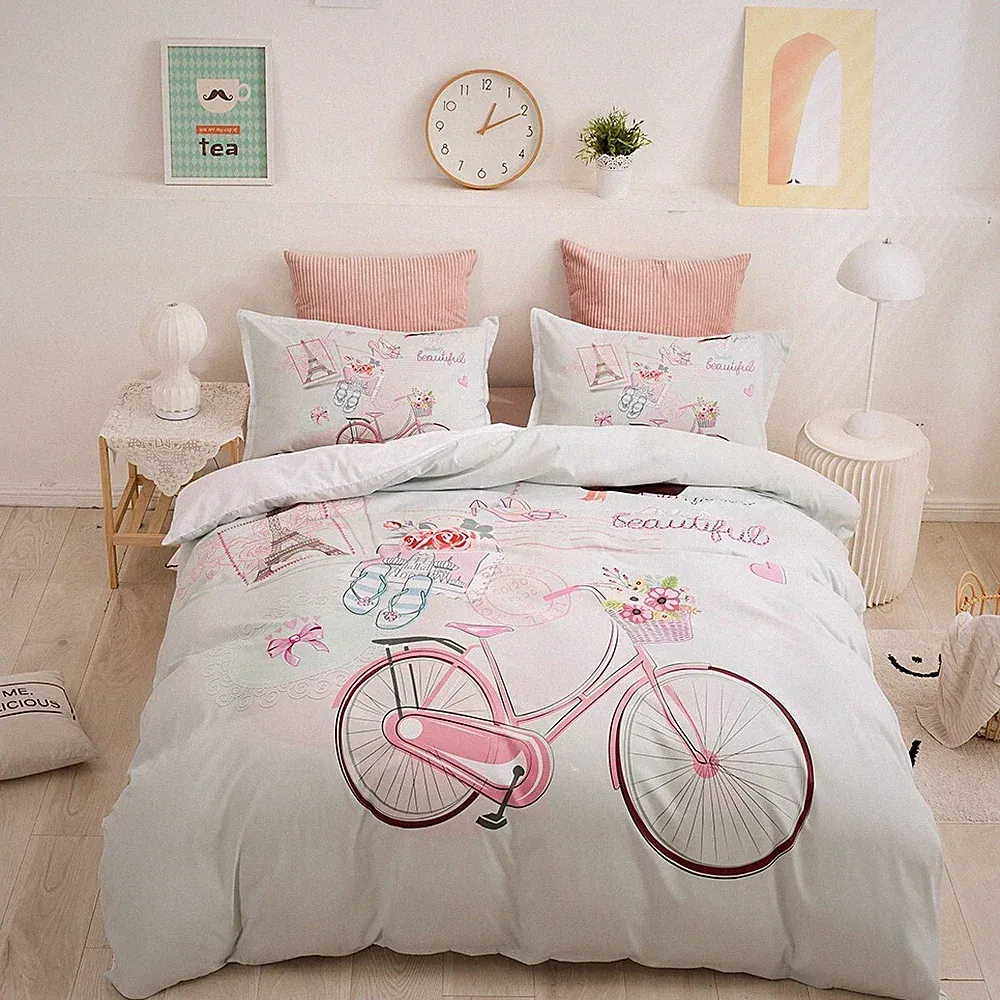 3D Eiffel Tower Bike Floral Quilt Cover Set Bedding Sets Pillowcases