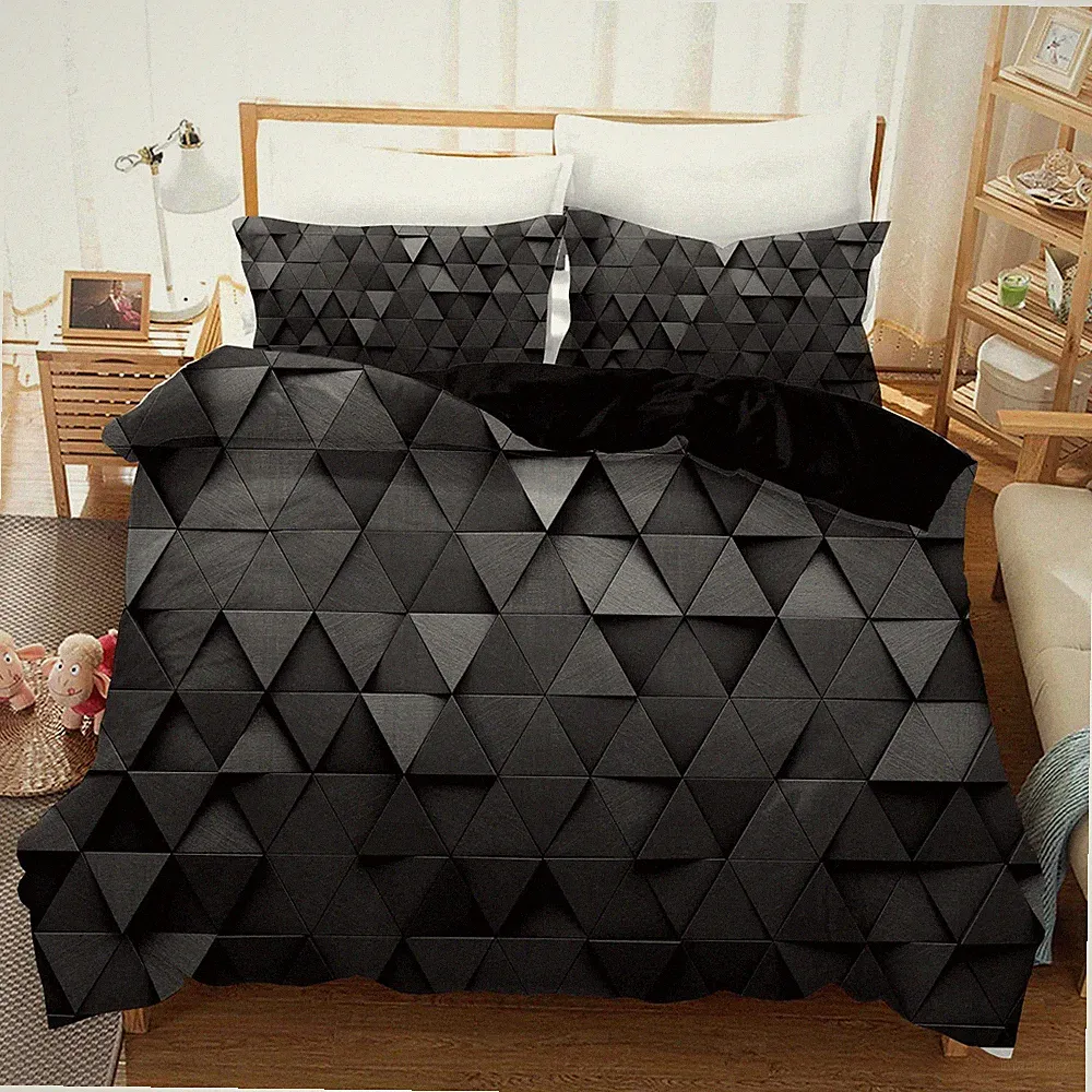 3D Geometric Pattern Black Quilt Cover Set Bedding Sets Pillowcases 64