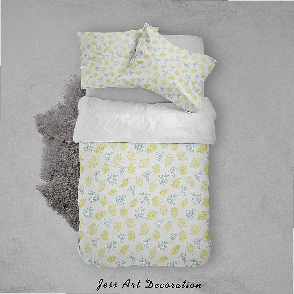 3D Lemon Leaves Fruit Pattern Quilt Cover Set Bedding Sets Pillowcases Queen 9