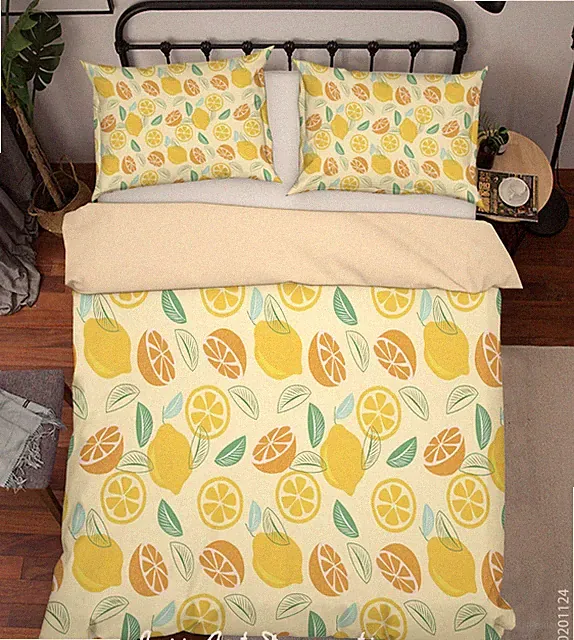 3D Lemon Orange Fruit Pattern Quilt Cover Set Bedding Sets Pillowcases Queen