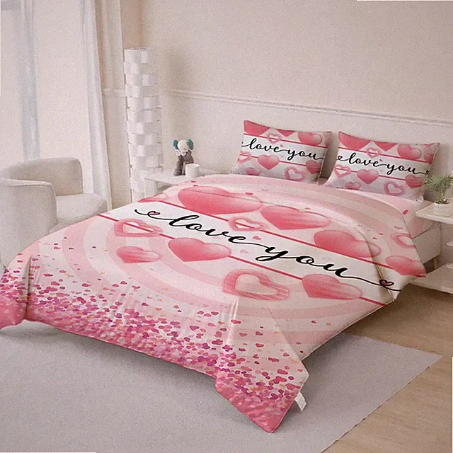 3D Love Background Quilt Cover Set Bedding Sets Pillowcases