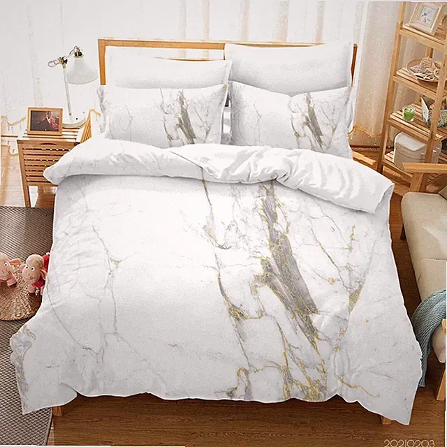 3D Marble Texture Gray Golden White Quilt Cover Set Bedding Sets Pillowcases 64