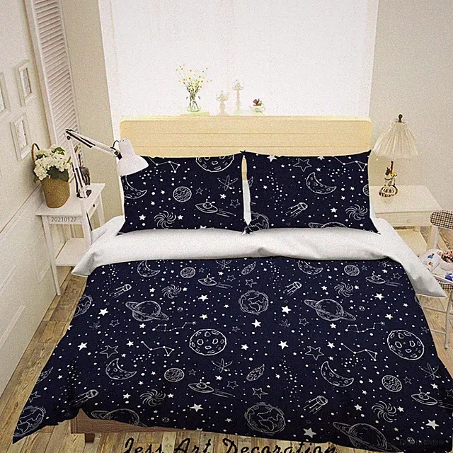 3D Night Star Planet Rocket Pattern Quilt Cover Set Bedding Sets Pillowcases 64