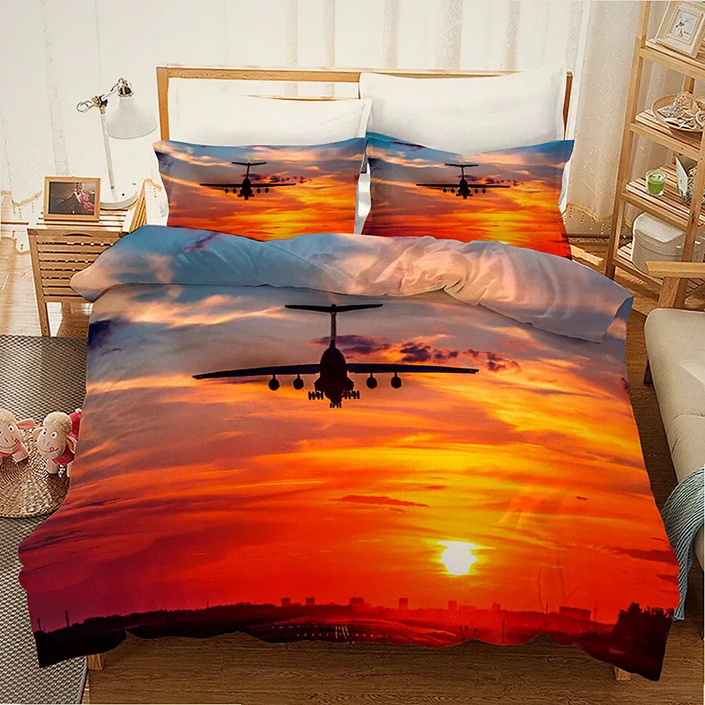 3D Plane Sunset Sky Cloud Quilt Cover Set Bedding Sets Pillowcases