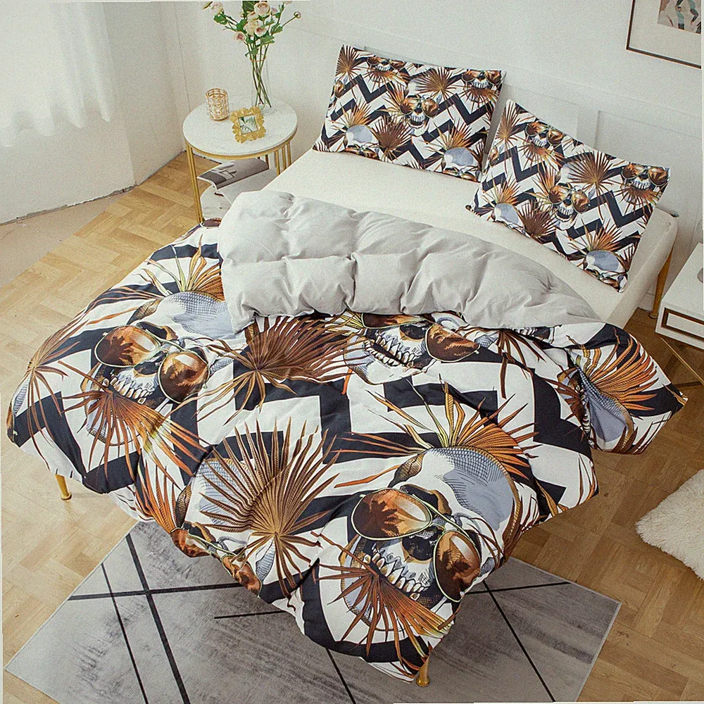 3D Plant Leaves Skull Glasses Quilt Cover Set Bedding Sets Pillowcases Queen