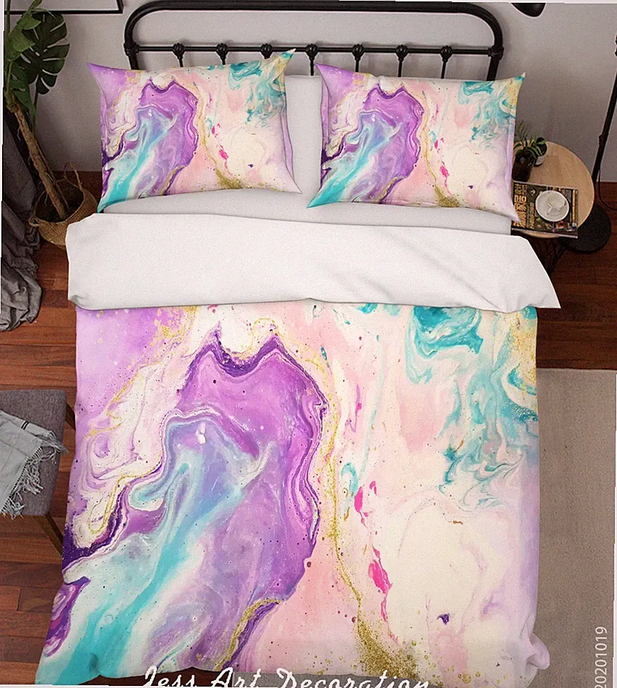 3D Purple Green Texture Quilt Cover Set Bedding Sets Pillowcases Queen