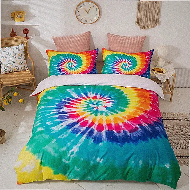 3D Rainbow Tie Dye Pattern Quilt Cover Set Bedding Sets Pillowcases Queen