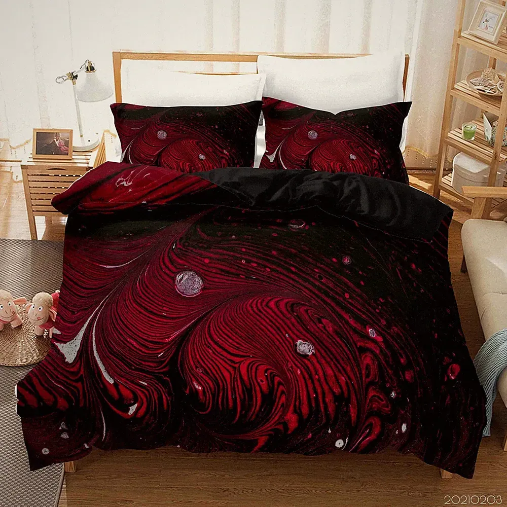 3D Red Black Texture Quilt Cover Set Bedding Sets Pillowcases Queen