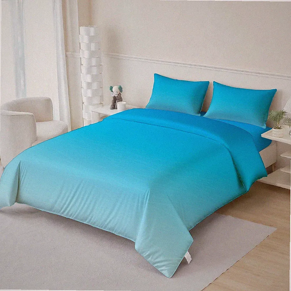 3D Simple Gradient Blue Background Quilt Cover Set Bedding Sets Pillowcases