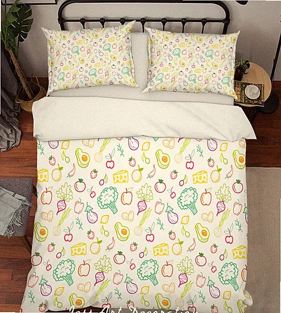 3D Vegetable Fruit Pattern Colorful Quilt Cover Set Bedding Sets Pillowcases 64