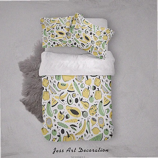 3D Vegetables Fruit Pattern Quilt Cover Set Bedding Sets Pillowcases Queen 2
