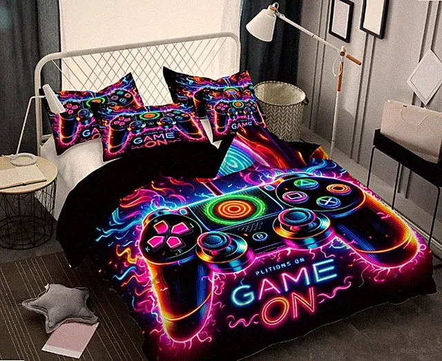 3Pc Gaming-style Neon Game Controller Bedding Set Size Twin Brand New.