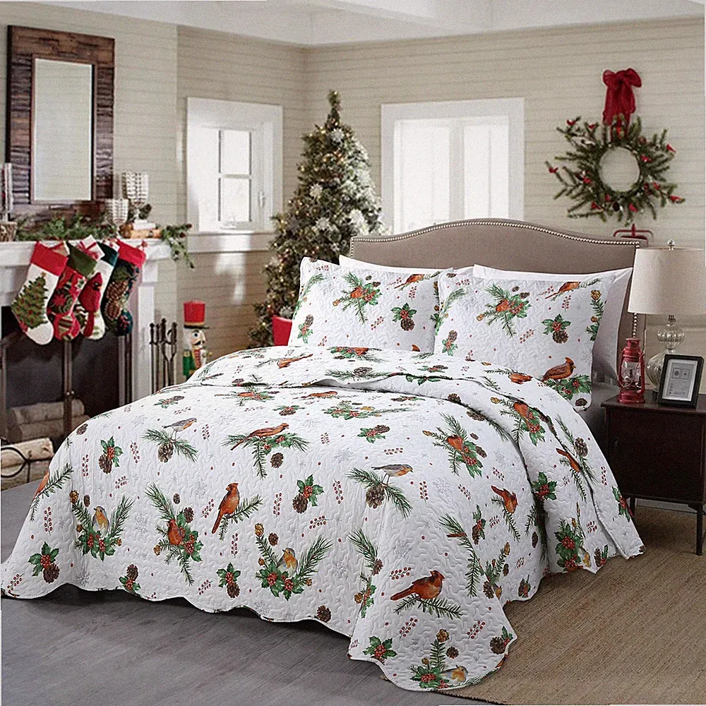 3PCS Winter Sheets and Duvet Sets Warm and Soft Cardinals Christmas Duvet Sets