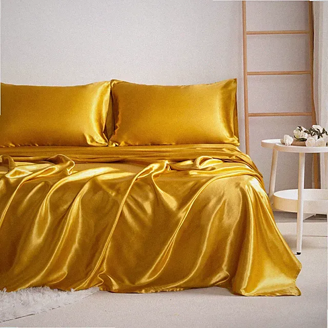 4 Pcs Lustrous Satin Silk Sheet Set Deep Pocket Bed Sheet Wrinkle Fade Resistant