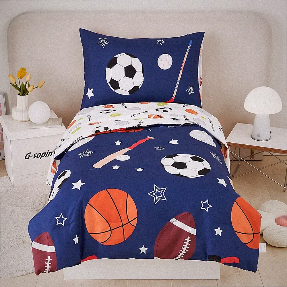 4-Piece Bedding Set - Ultra Soft Sports Series Baseball Football Basketball B...