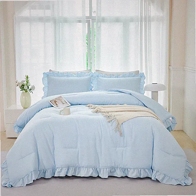 5 Pieces Light Blue Full Bed in a Bag for Kids Girls Ruffle Bedding Sets Boho Co