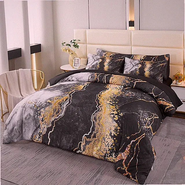 6 PCS Bed in a Bag Black Watercolor Marble Printed Comforter Set