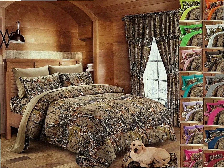 FULL SIZE 7 PC NATURAL!! CAMO BEDDING SET COMFORTER SHEET GREEN CAMOUFLAGE