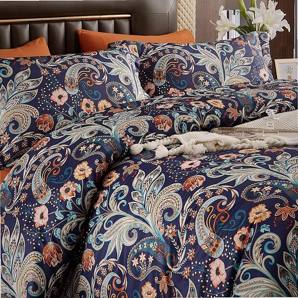 7 Piece King Comforter Set Paisley Floral Boho Bedding Bed in a Bag -NEW
