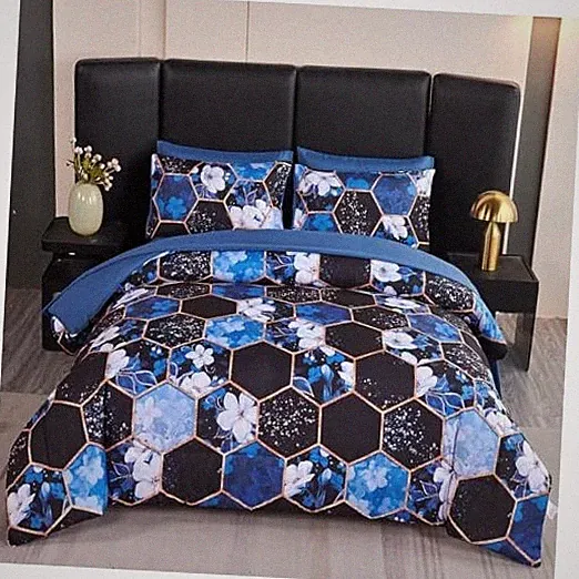 7 Pieces Blue Black Marble Queen Bed in A Bag White Queen(7Pcs) Blue Floral