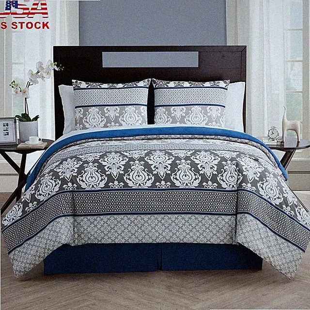 8 Piece Damask Comforter Set Microfiber Hypoallergenic Bed Skirt Sheets New