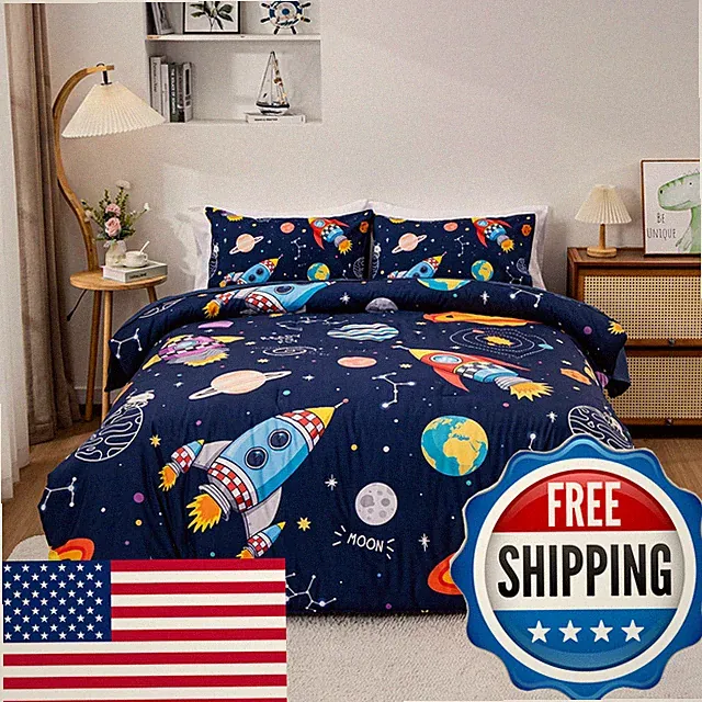 Aimuan Space Bedding Set Kid Rocket Comforter Set Super Soft Cute Aliens Ufo