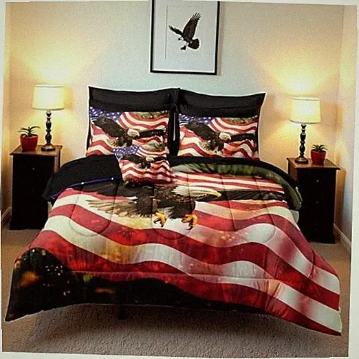 American Flag Comforter Set 8 Pieces Bed in a Bag Queen Queen-8 Pieces Eagle