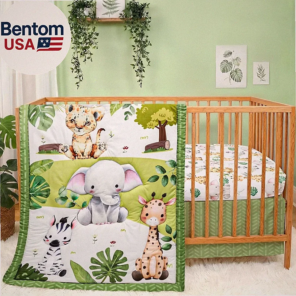 Baby Crib Bedding Set Safari Neutral Crib Nursery Comforter Bed Sets Decor with