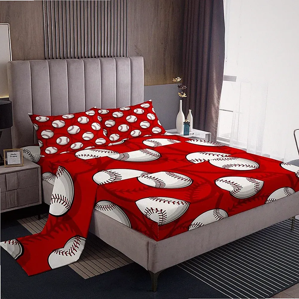 Baseball Bed Sheets Sports Game Bedding Set Baseball Gaming Bedding Sheet for...