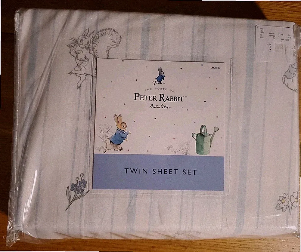 Beatrix Potter Peter Rabbit White 3pc Twin Size Sheet Set Spring Easter Bunny