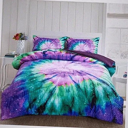 Bedding Tie Dye Galaxy Comforter Set, Psychedelic Swirl Pattern Twin Purple