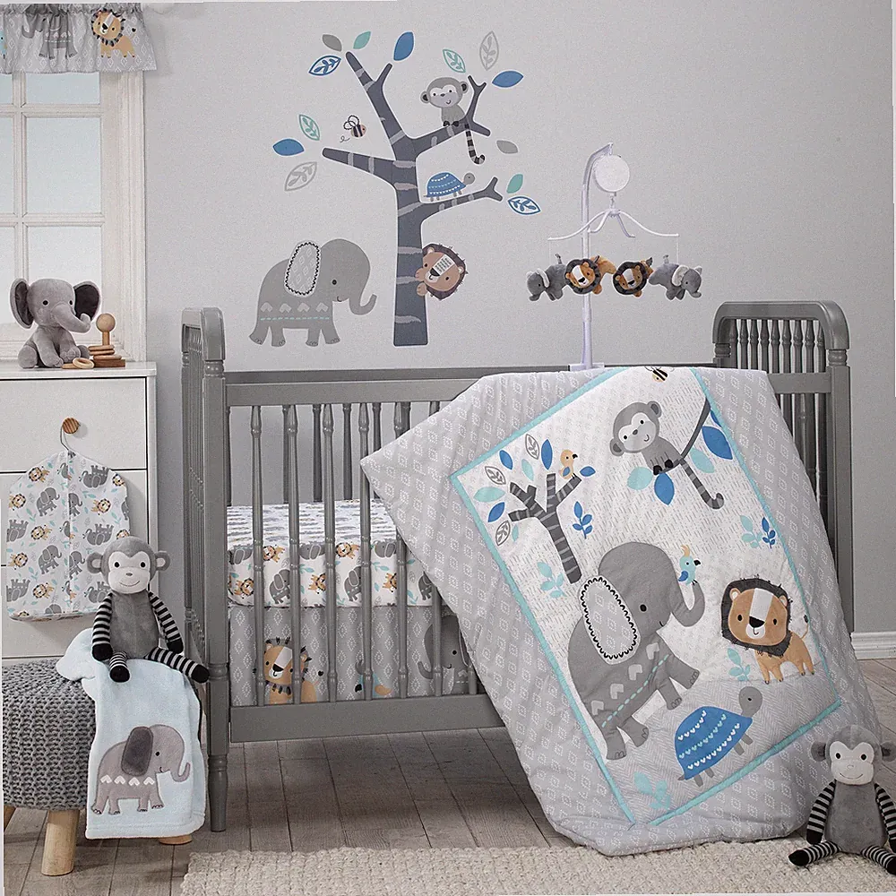 Bedtime Originals Jungle Fun 3-Piece Crib Bedding Set - Blue, Gray, White