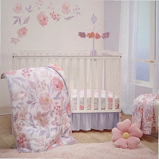 Bedtime Originals Lavender Floral 3-Piece Baby Crib Bedding Set - Pink/Purple