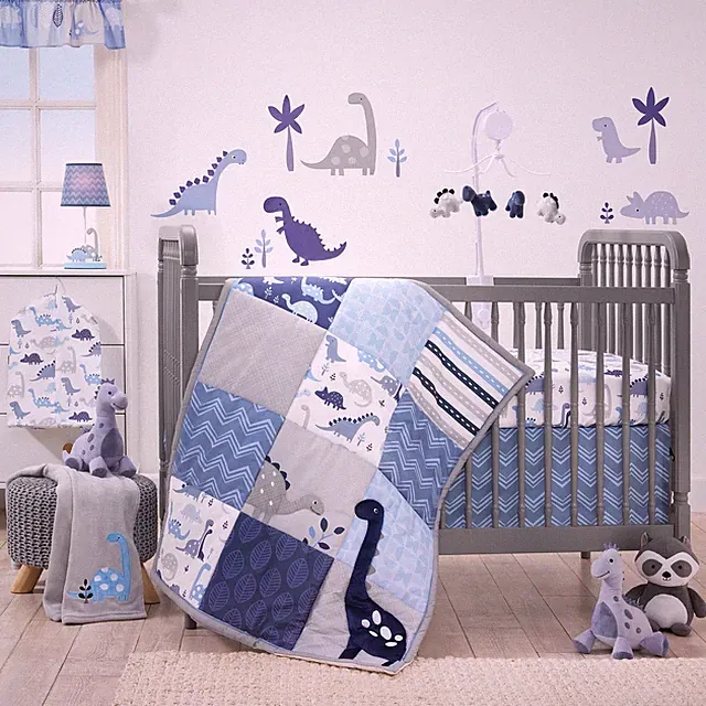 Bedtime Originals Roar 3-Piece Crib Bedding Set - Blue, Gray, White, Animals