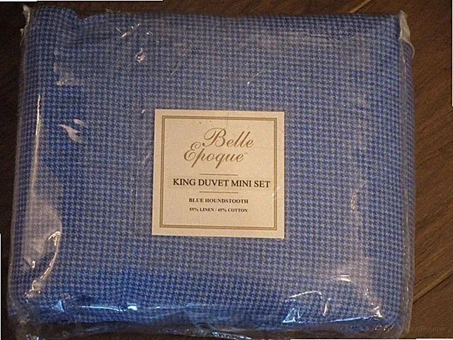 BELLE EPOQUE BLUE HOUNDSTOOTH COTTON/ LINEN KING DUVET MINI SET