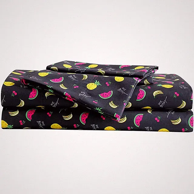 Betsey Fruits Toss 4-Piece Black/Yellow/Pink Microfiber King Sheet Set