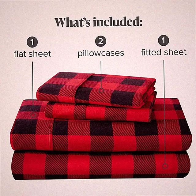 BLACK AND RED BUFFALO PLAID MICROFIBER 4PC BED SHEET SET in QUEEN and KING SIZE