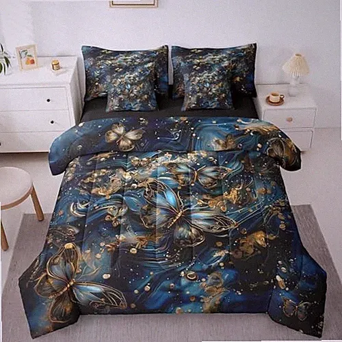 Blue and Gold Marble Comforter Set with Sheets,Gradient Full Gold Teal