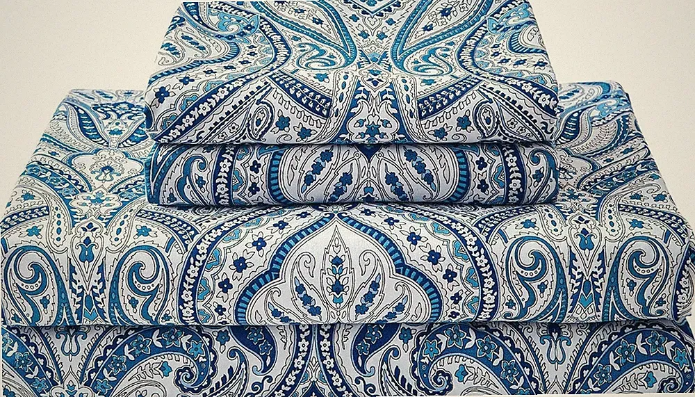 Blue Paisley Printed Queen Size Sheet Set, Blue Floral Sheets Queen, Cozy Microf