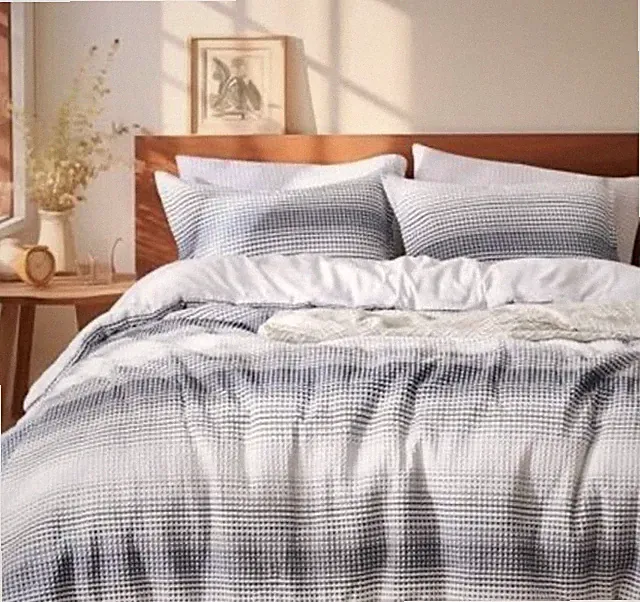 Blue & White Houndstooth King Size Duvet Cover Set With Pillow Shams Soft Microf