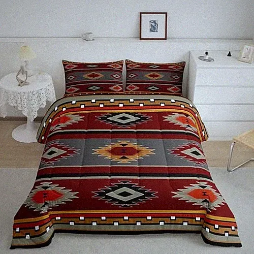 Boho Comforter Set Size Southwest Native American Design Queen Brown Chili